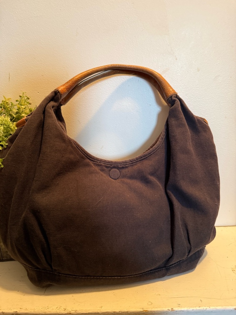 LL Bean Canvas Hobo Shoulder Bag with Leather Trim - Navy - Picture 4 of 8